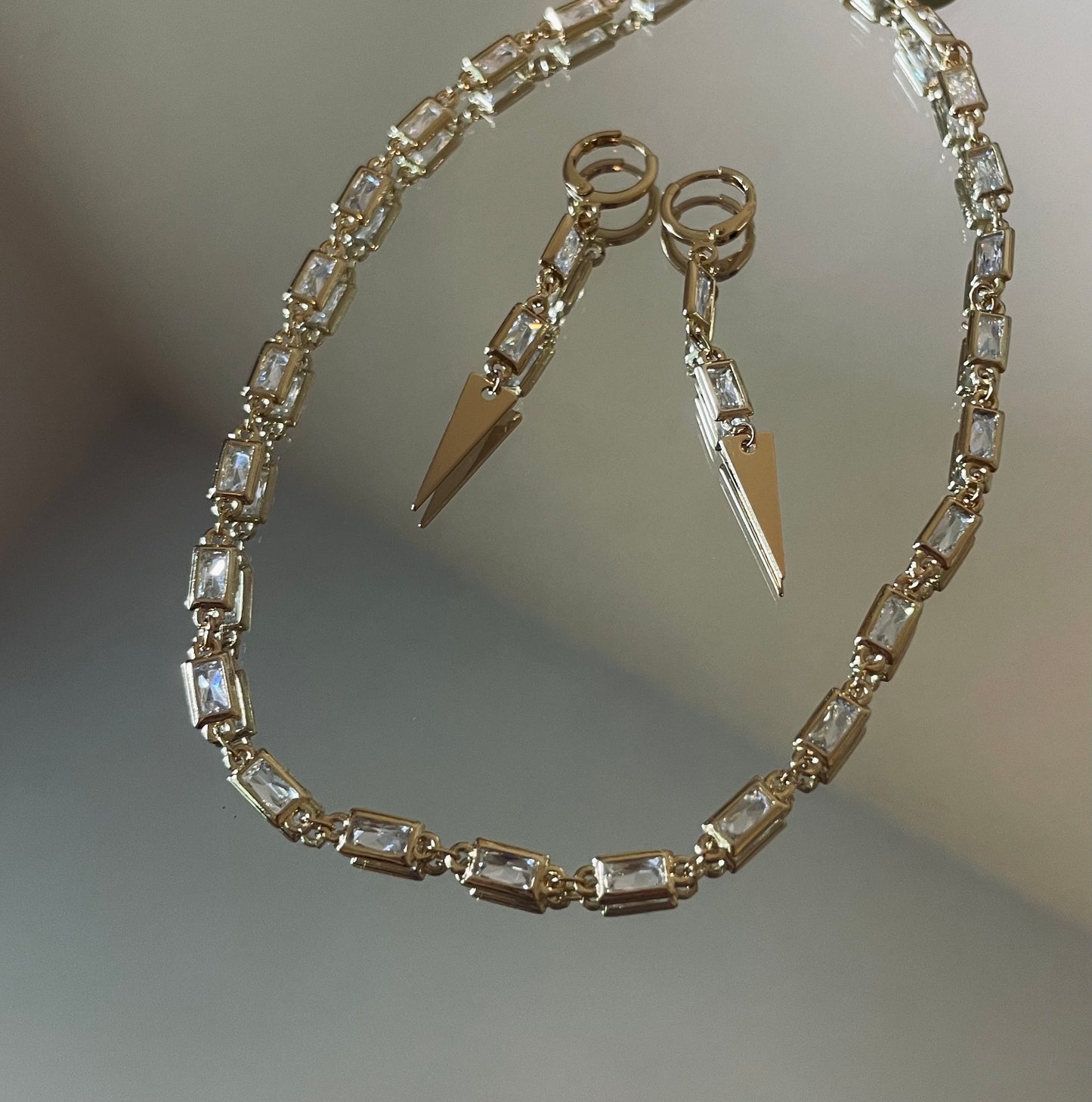 Bad Habits Choker Necklace. Gold Filled CZ Crystal Bezel Chain.