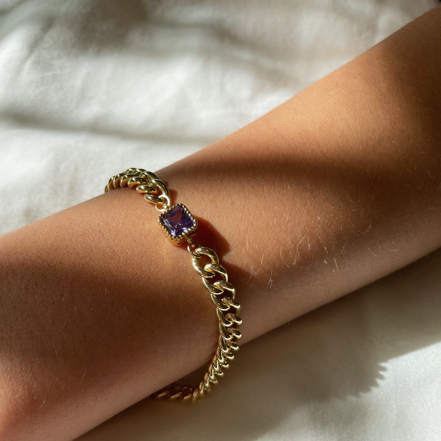 Night Bird Amethyst Gem Gold Chain Bracelet