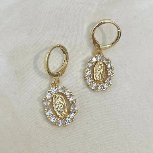 Mary Mary. Virgin Mary Huggies. Gold Filled Earrings.