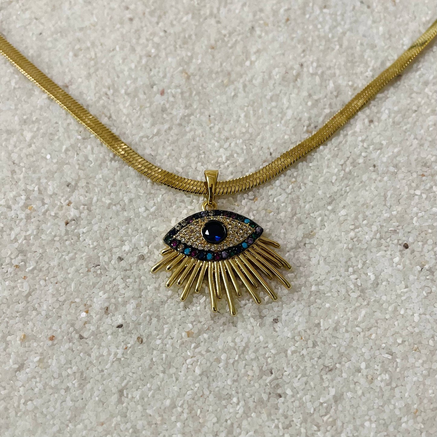 Be Watching You. Evil Eye Gold Filled Herringbone Chain