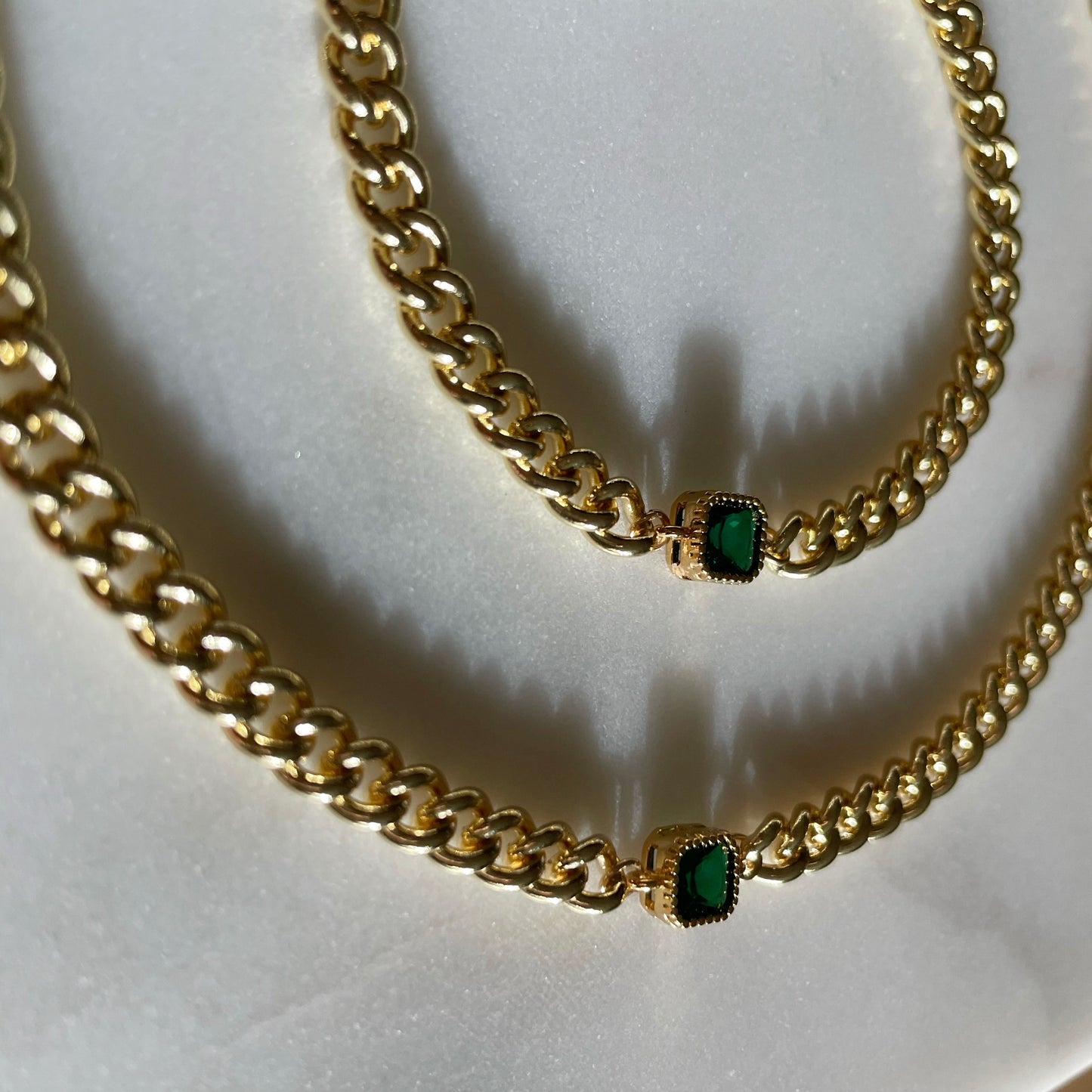 NightBird Emerald Gem Chain Necklace