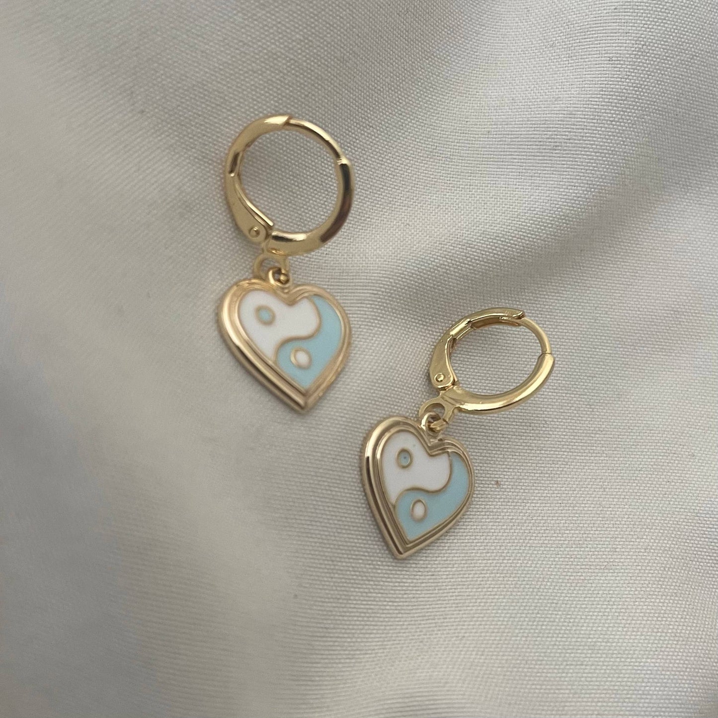 Balanced Luv Yin Yang Heart Huggie Earrings Gold Filled BLUE