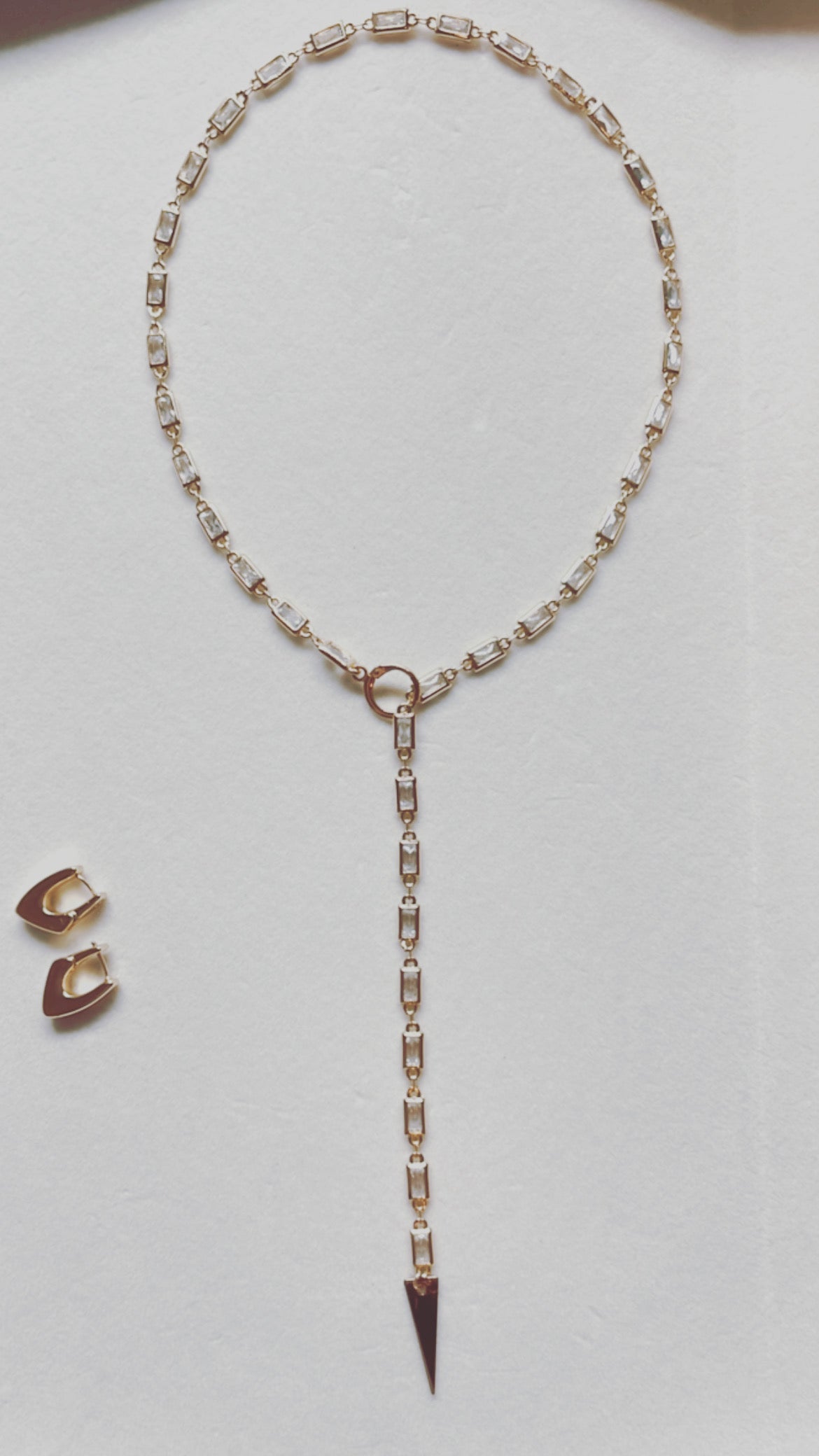 Bad Habits Lariat Necklace. 24k Gold Filled CZ Crystal Bezel Chain.