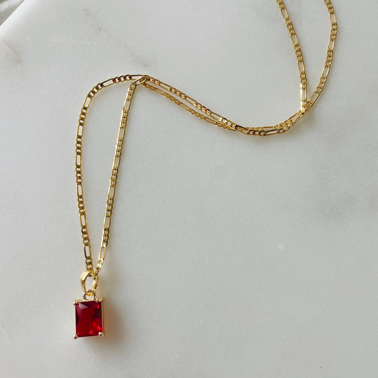 Ruby Red Stone Figaro Necklace