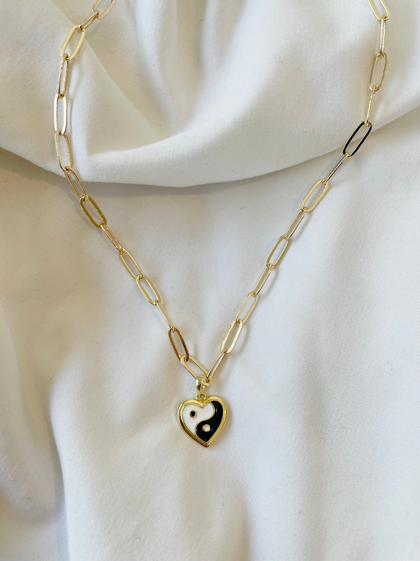 Balanced Love Paperclip Chain Yin Yang Necklace