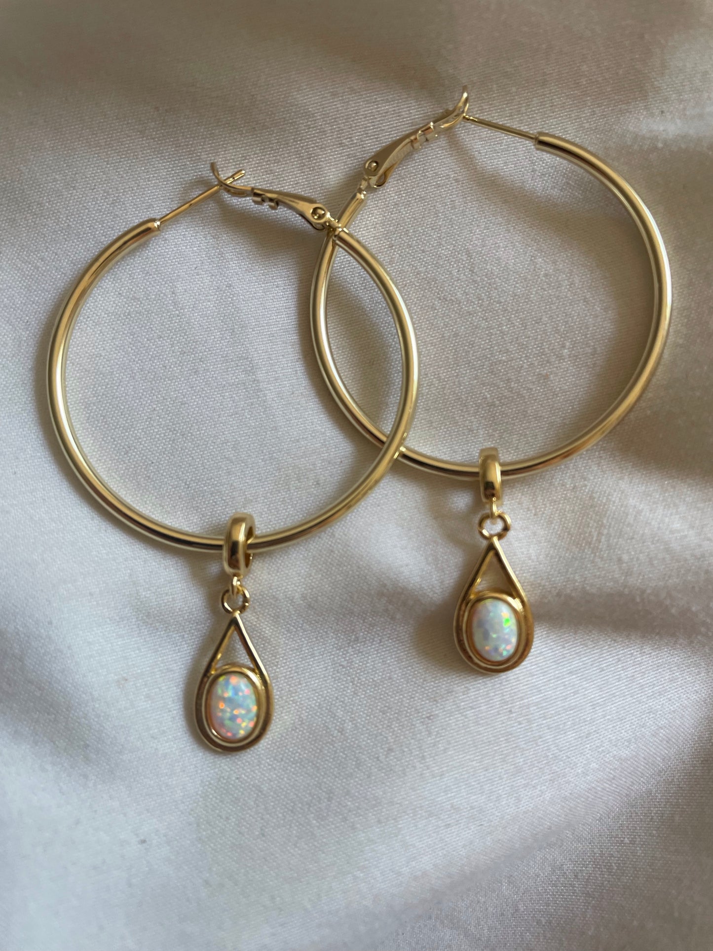 Always On My Mind Gold Opal Hoops