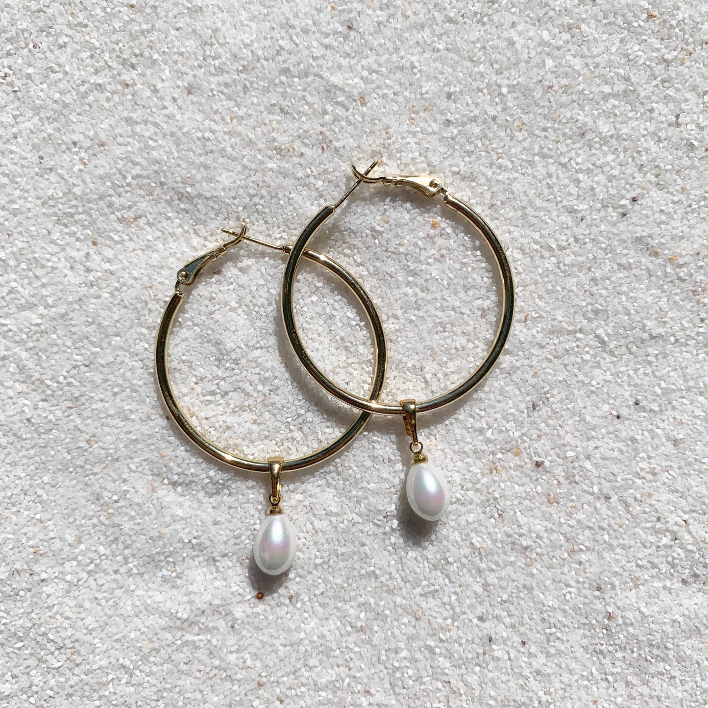 Ocean Eyes - 18k Gold Filled Hoops with Teardrop Pearl Bead-Au+ORA