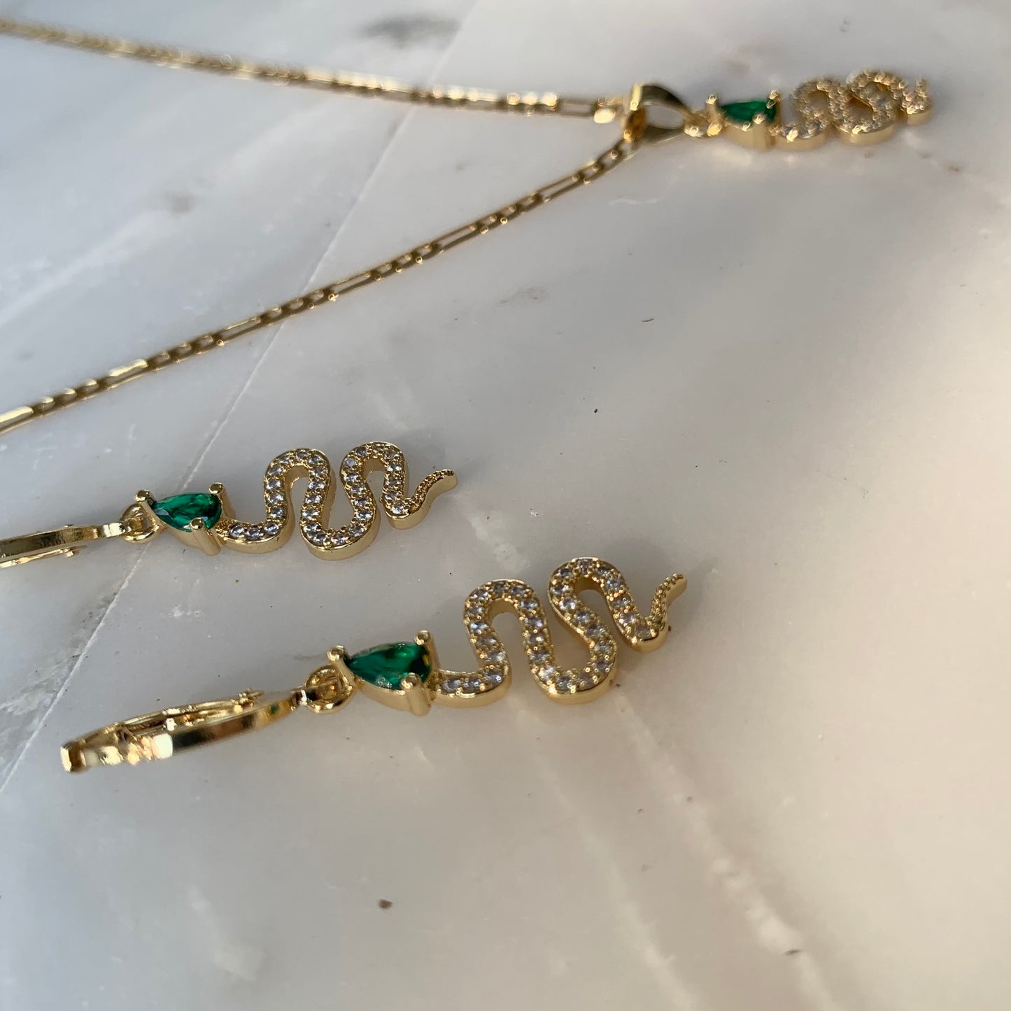 For Your Love Emerald Snake Necklace-Au+ORA