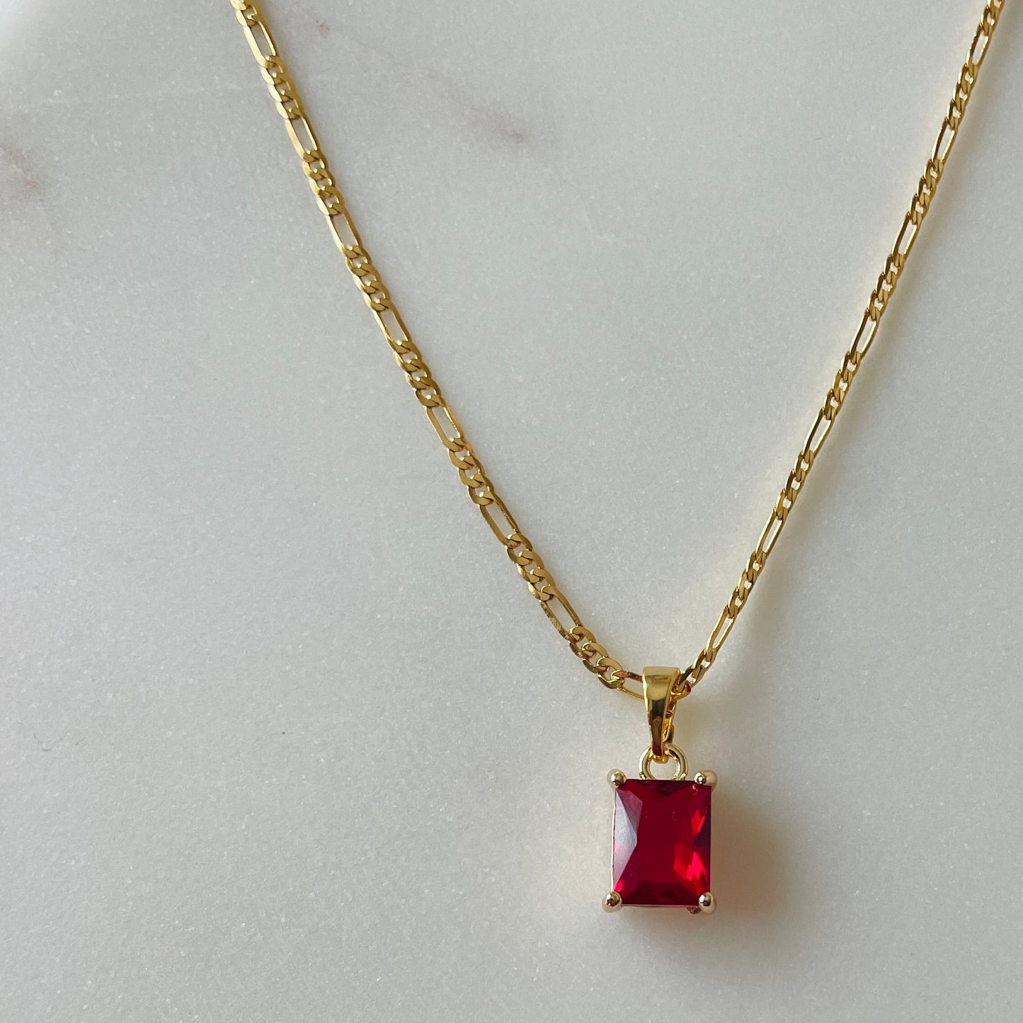 Ruby Red Stone Figaro Necklace