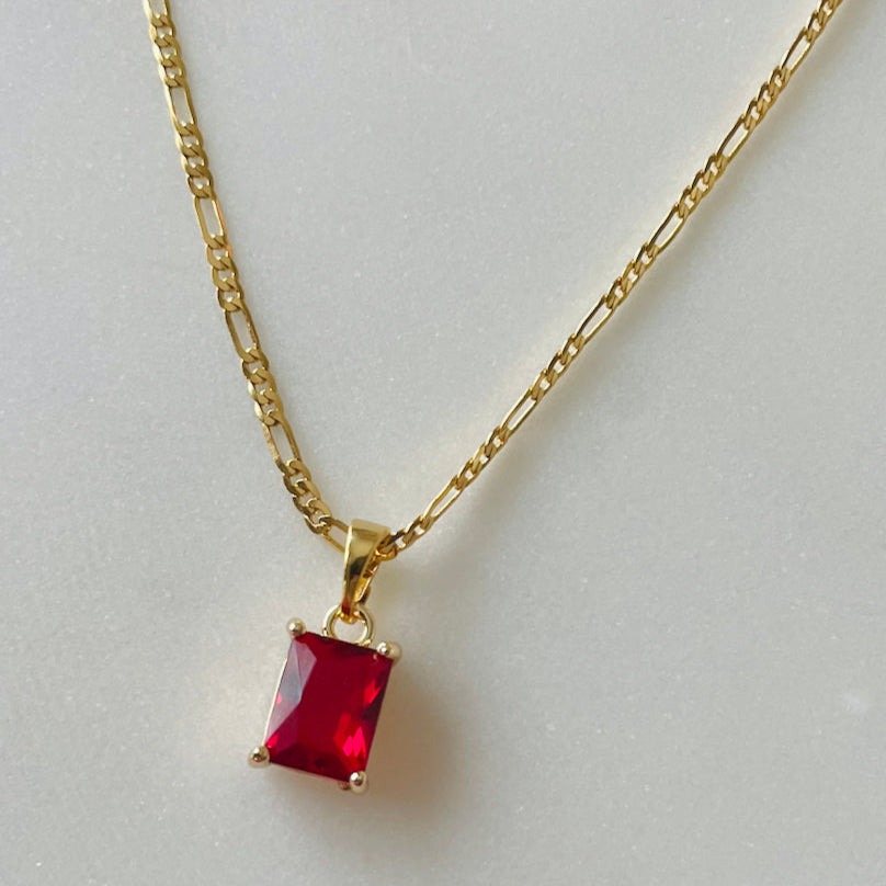 Ruby Red Stone Figaro Necklace