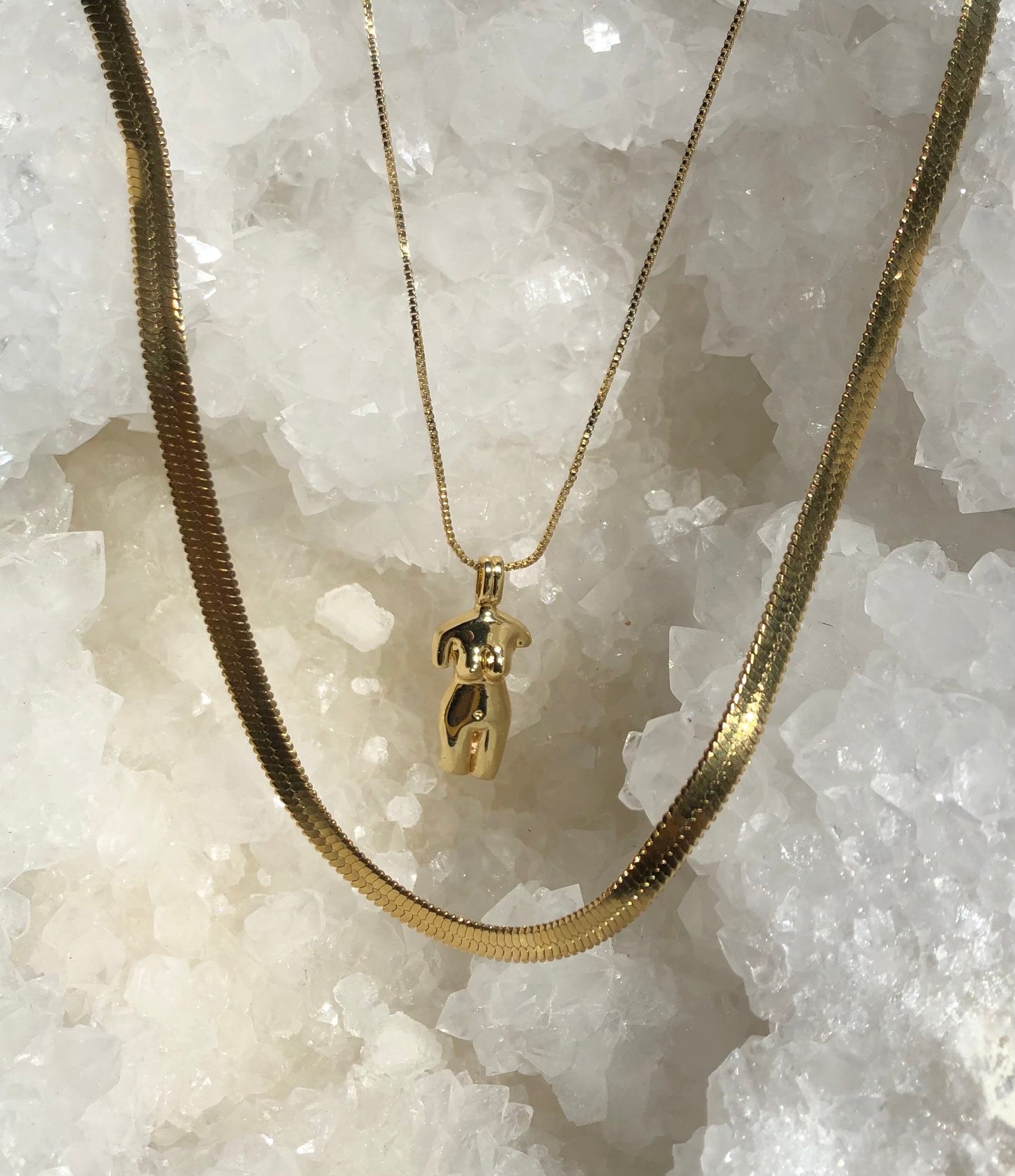 Venus Necklace. Gold Filled Female Body Form Charm.