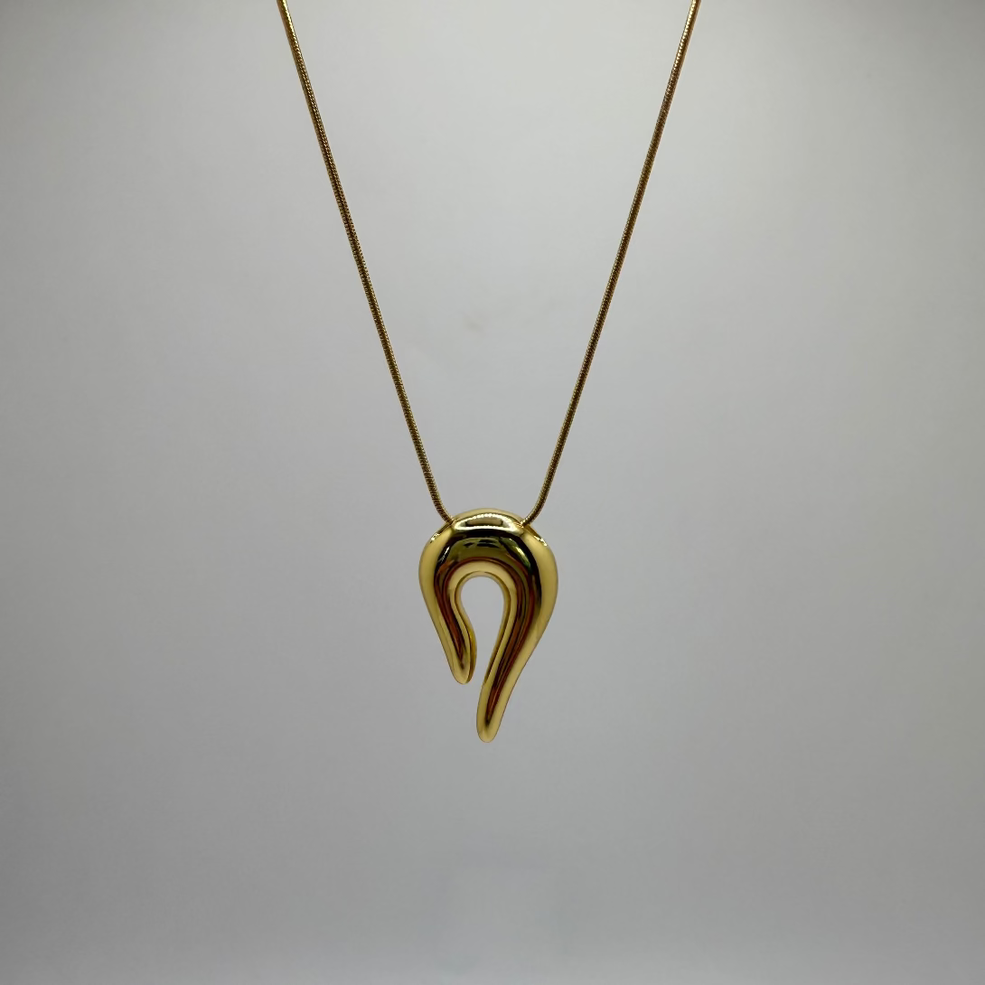 Bold curved  gold charm necklace with cocoon chain