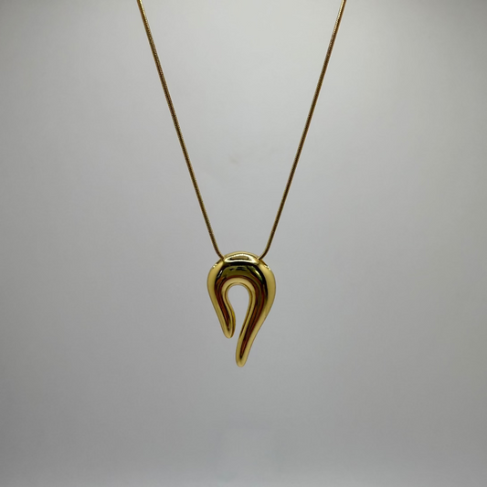 Bold curved  gold charm necklace with cocoon chain