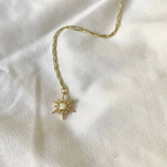 Searching For Love Opal Star Sunburst Gold Filled Necklace