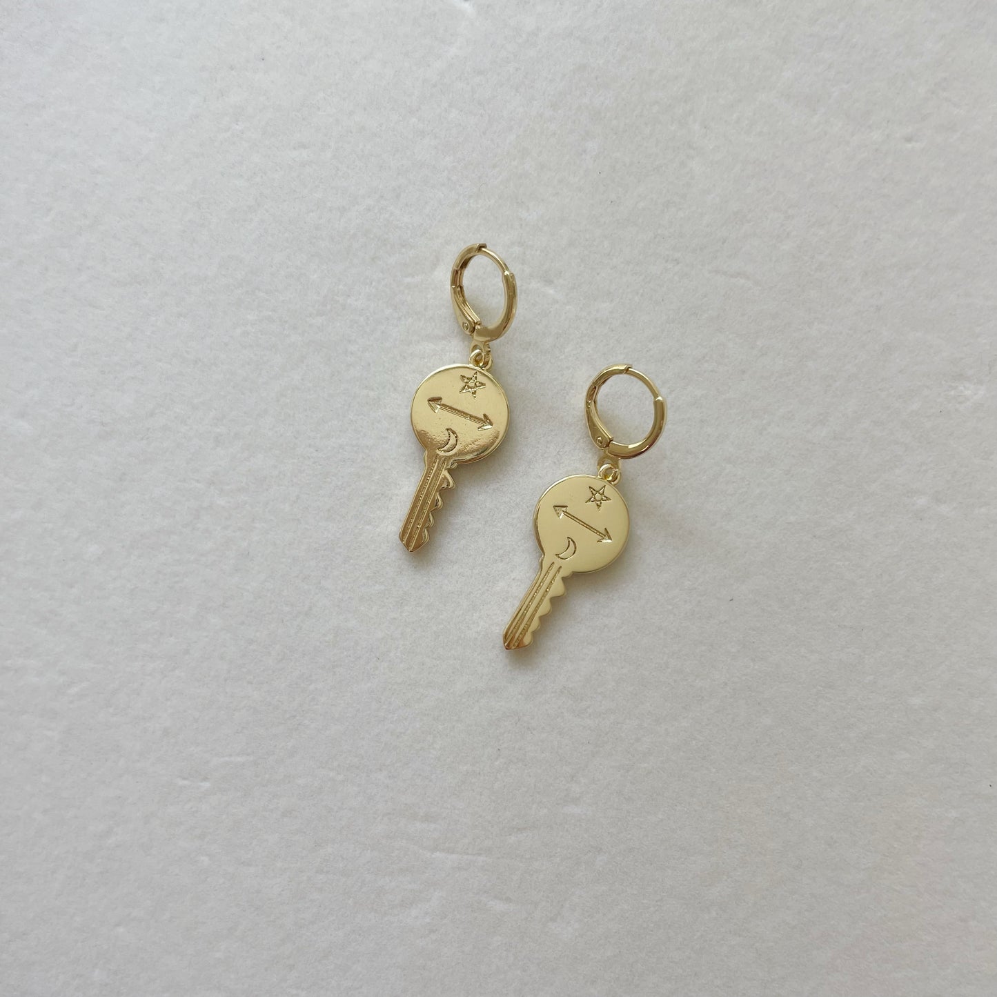 Free Your Mind Gold Filled Key Charm Huggies. Gold Filled Earrings