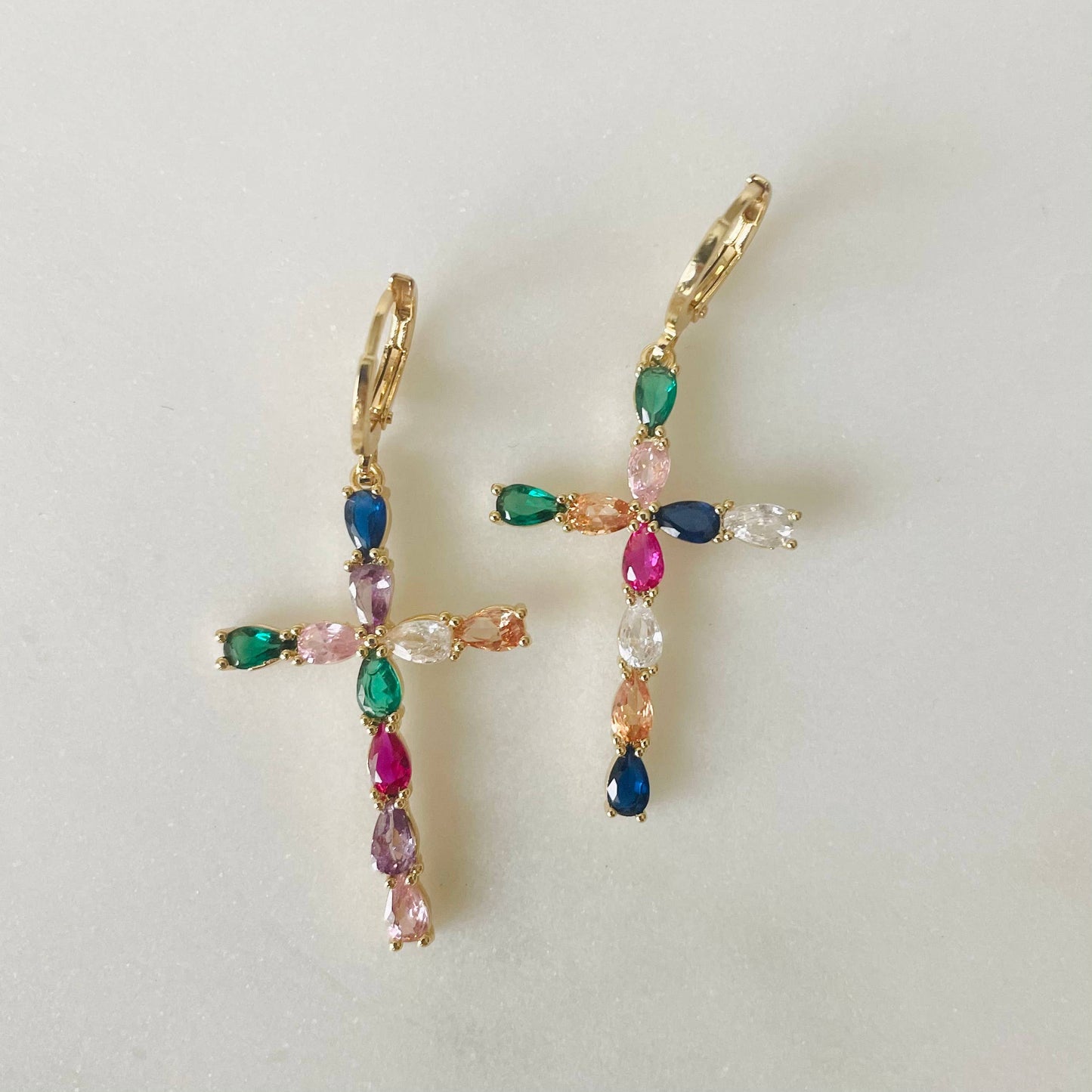 True Colors Earrings. Rainbow Gemstone Cross - CZ Stone earrings