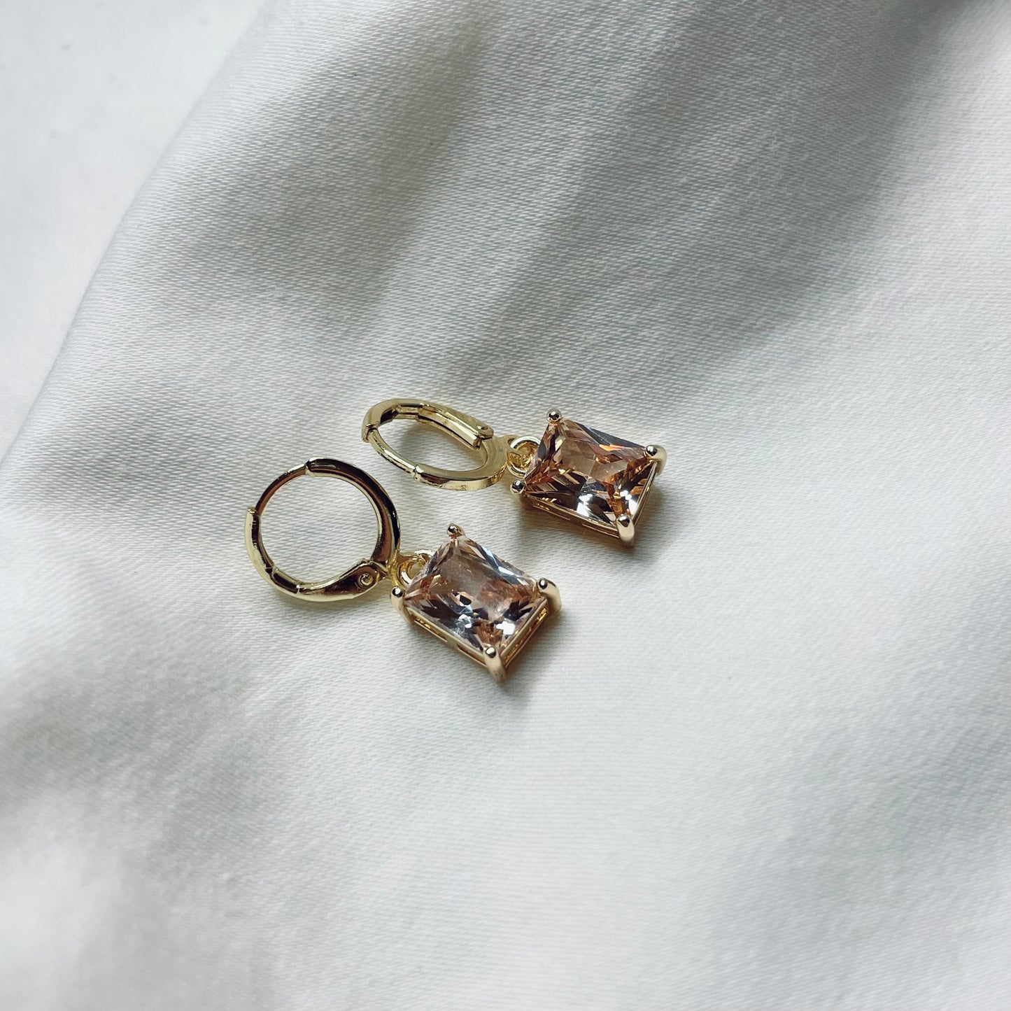 Pale Peach Gemstone Huggies - Gold Filled Earrings