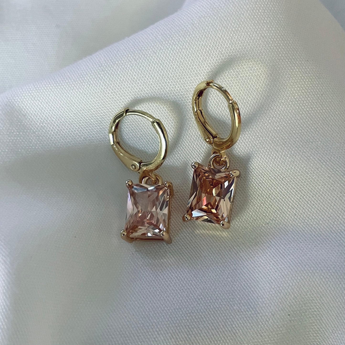 Pale Peach Gemstone Huggies - Gold Filled Earrings