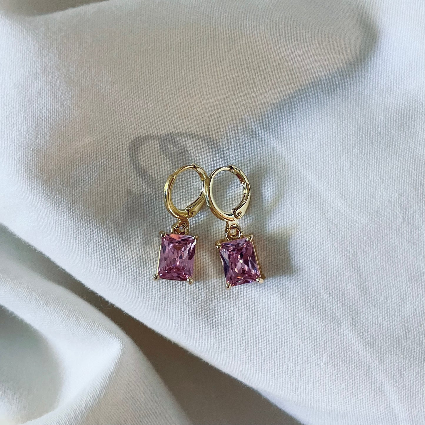 Rosa Pink Gemstone Huggies - Gold Filled Earrings