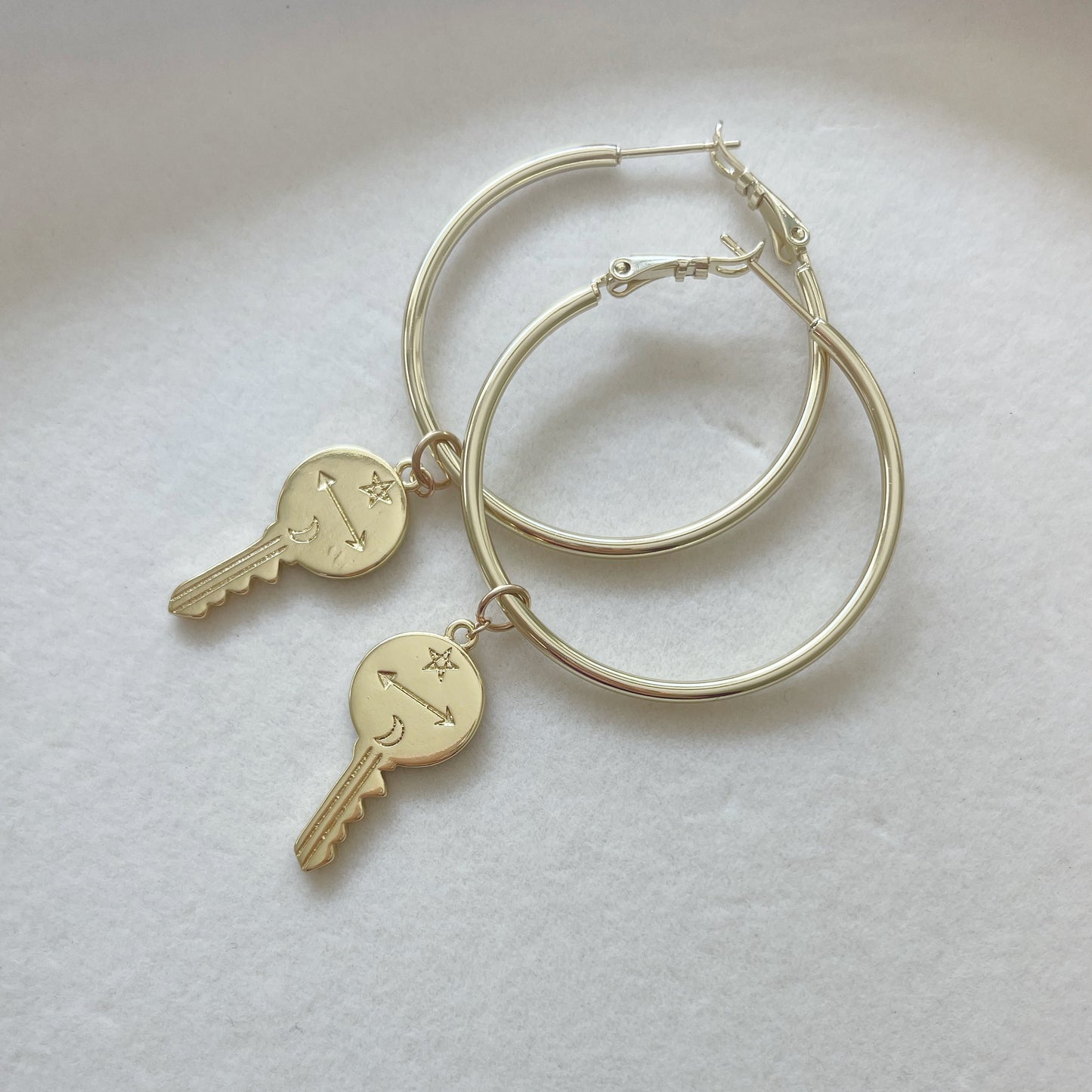 Free Your Mind Gold Filled Hoops with Key Charm