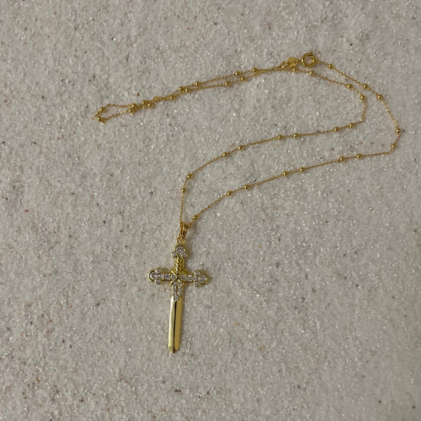 Golden Dagger Necklace. Gold Filled Satellite Chain Sword