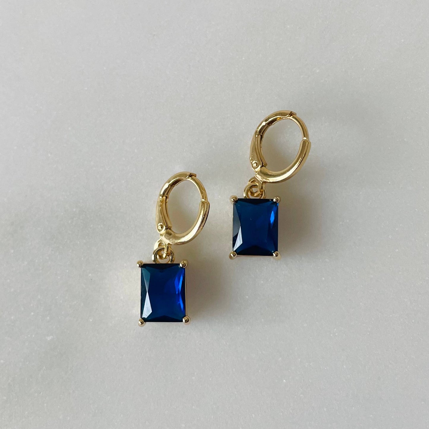 Blue Stone Huggies. Little Gemstone earrings Gold Filled