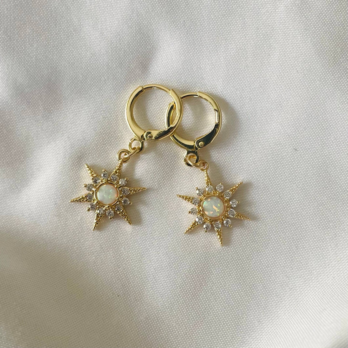 Searching for Love Opal Star Gold Filled Huggie Earrings