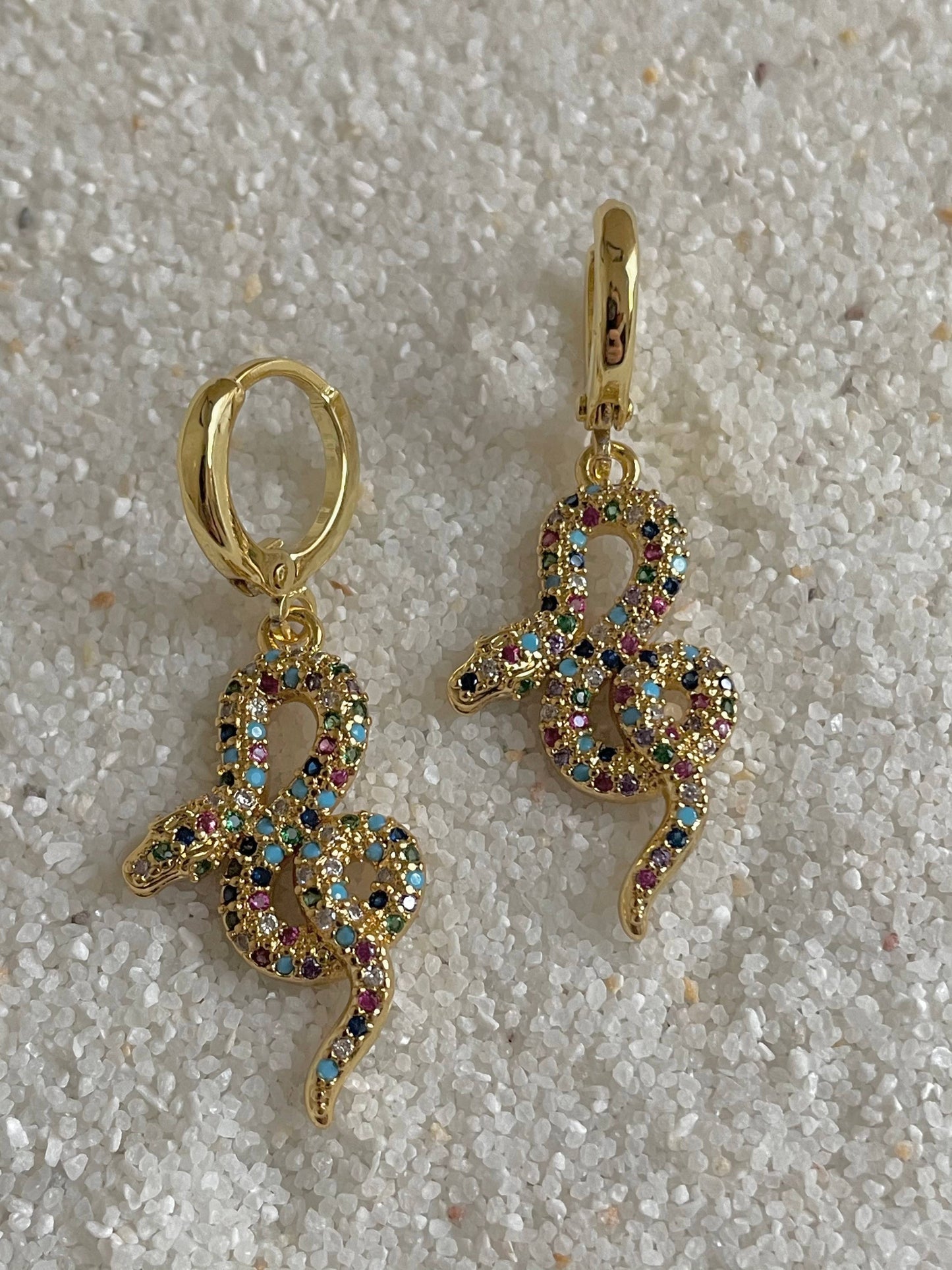 Rainbow Snake Huggies. Gold FIlled Earrings. Gold Jewelry