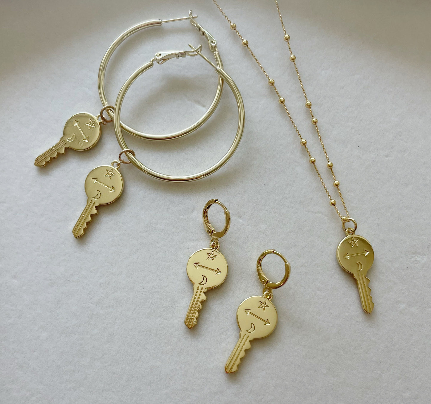 Free Your Mind Gold Filled Hoops with Key Charm