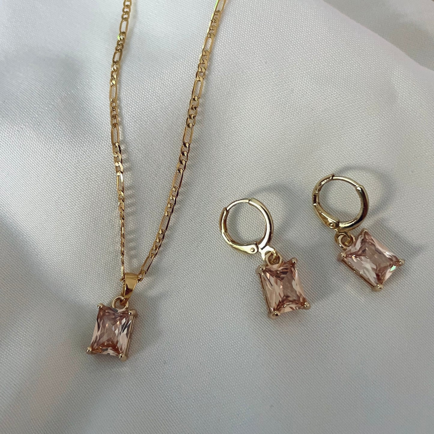 Pale Peach Gemstone Huggies - Gold Filled Earrings