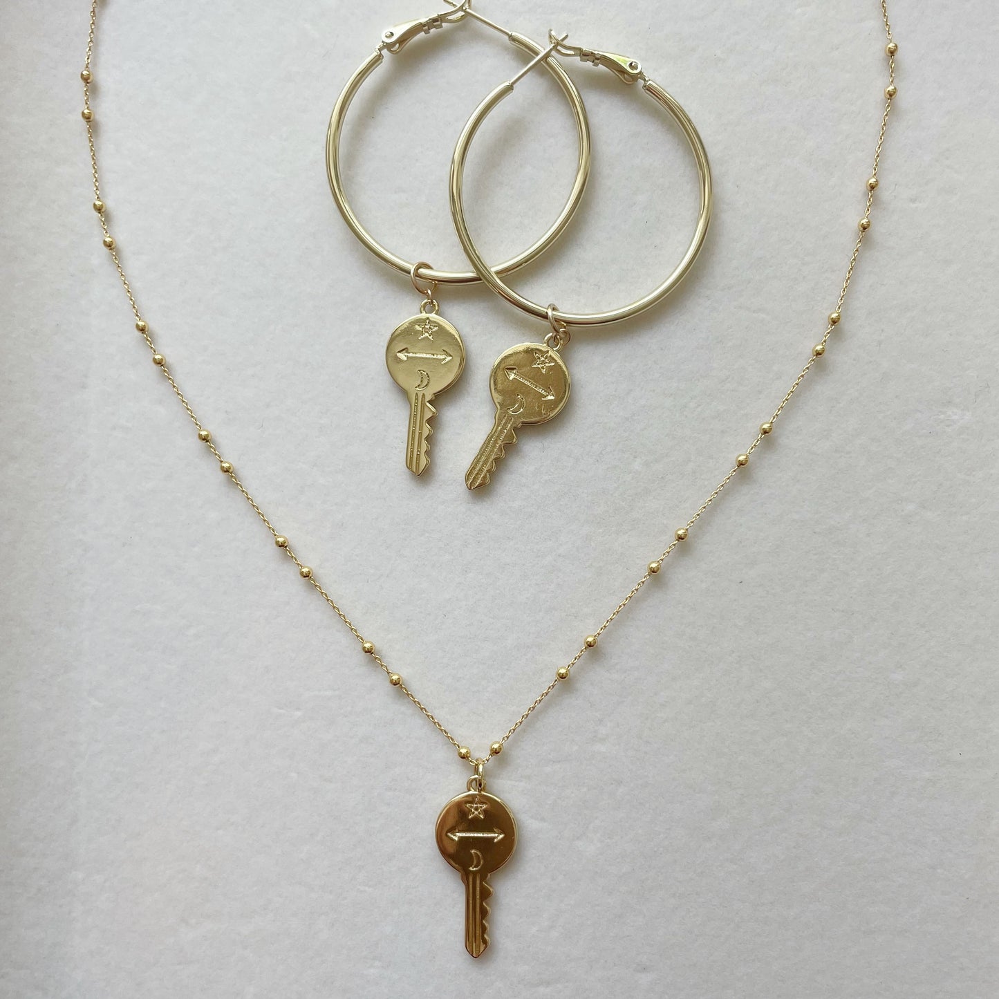 Free Your Mind Gold Filled Hoops with Key Charm