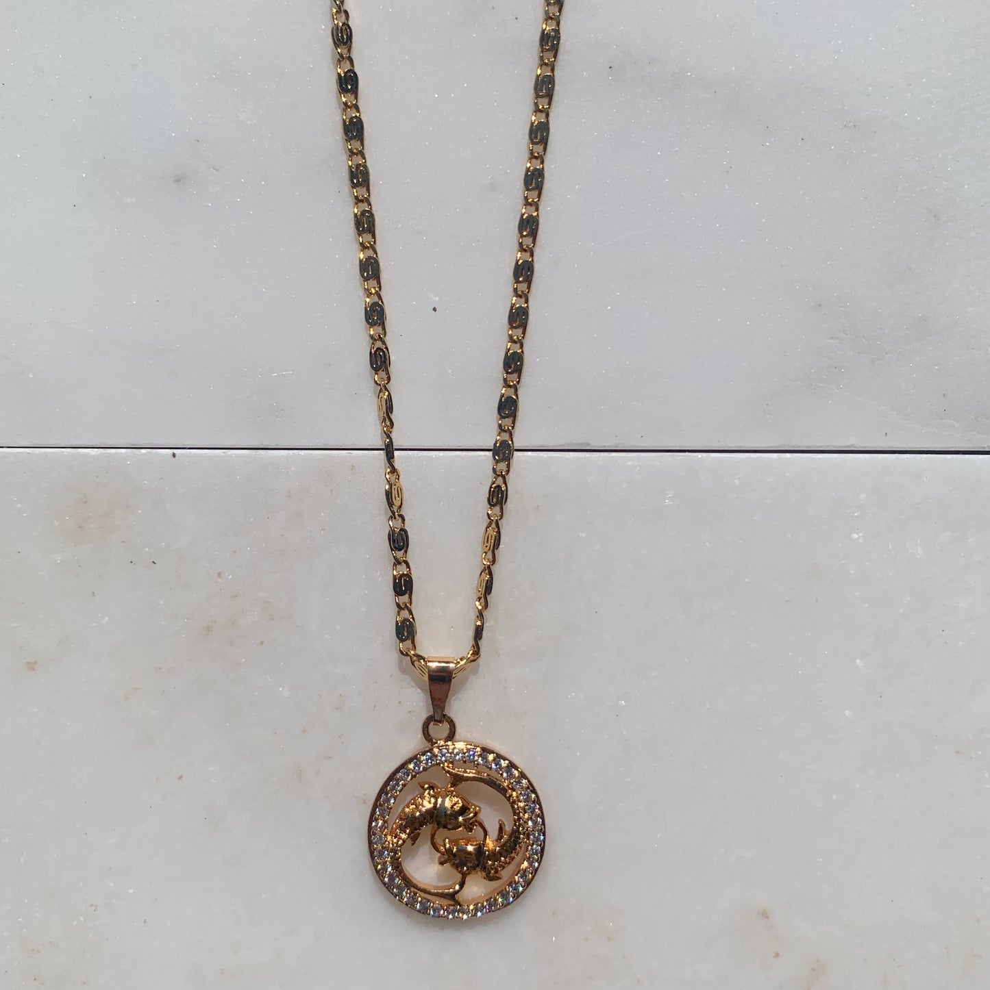 Zodiac Pisces Gold Necklace-Au+ORA
