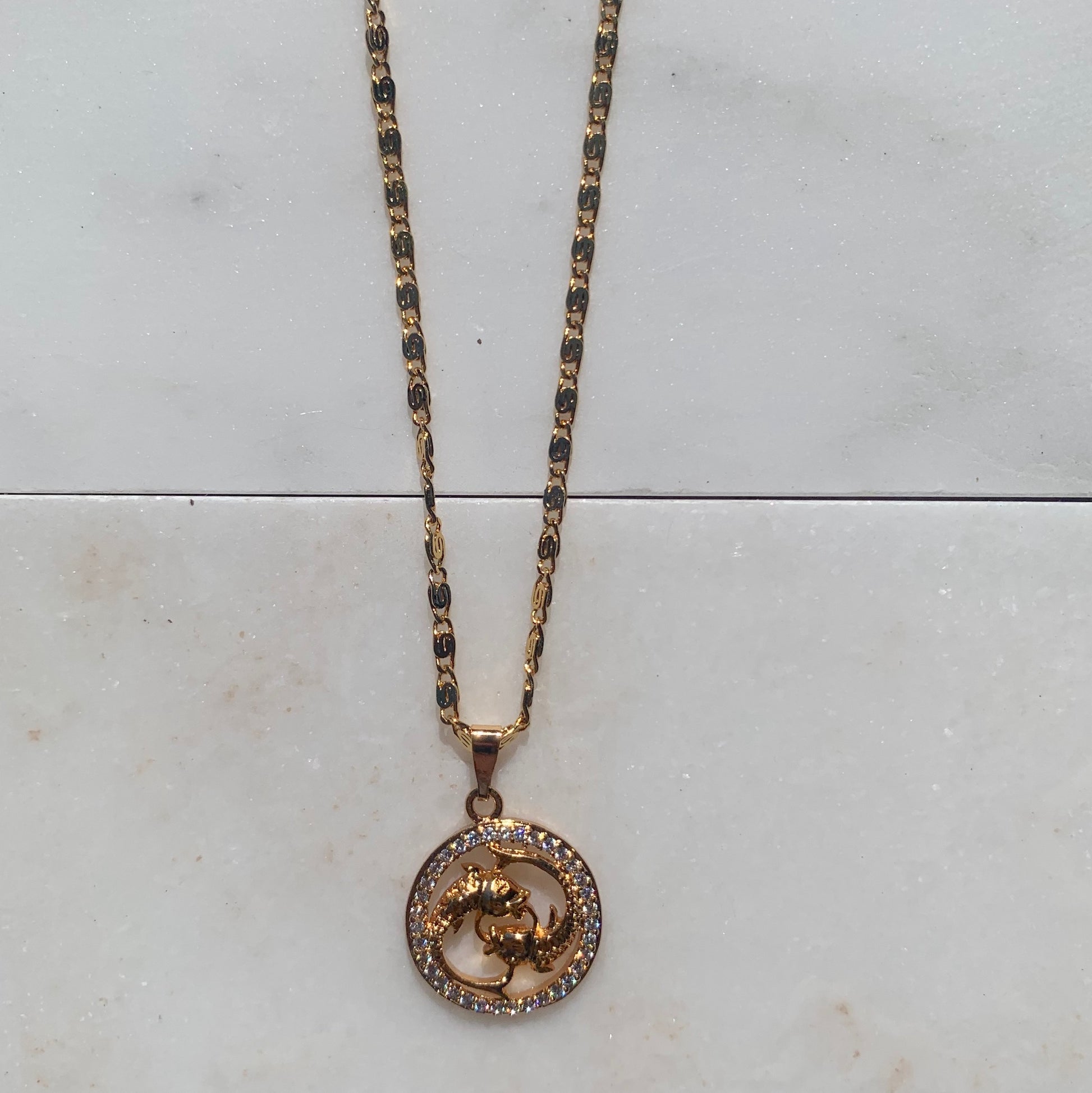 Zodiac Pisces Gold Necklace-Au+ORA
