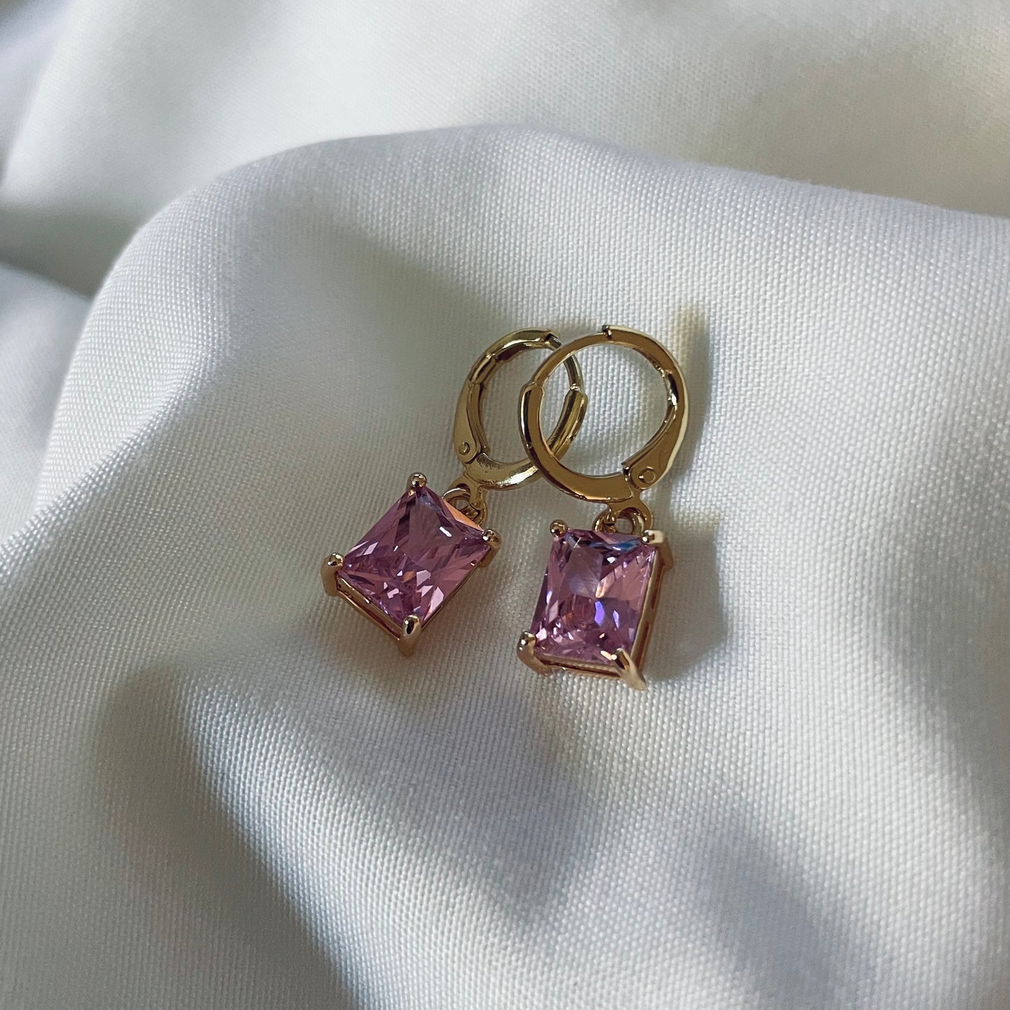 Rosa Pink Gemstone Huggies - Gold Filled Earrings