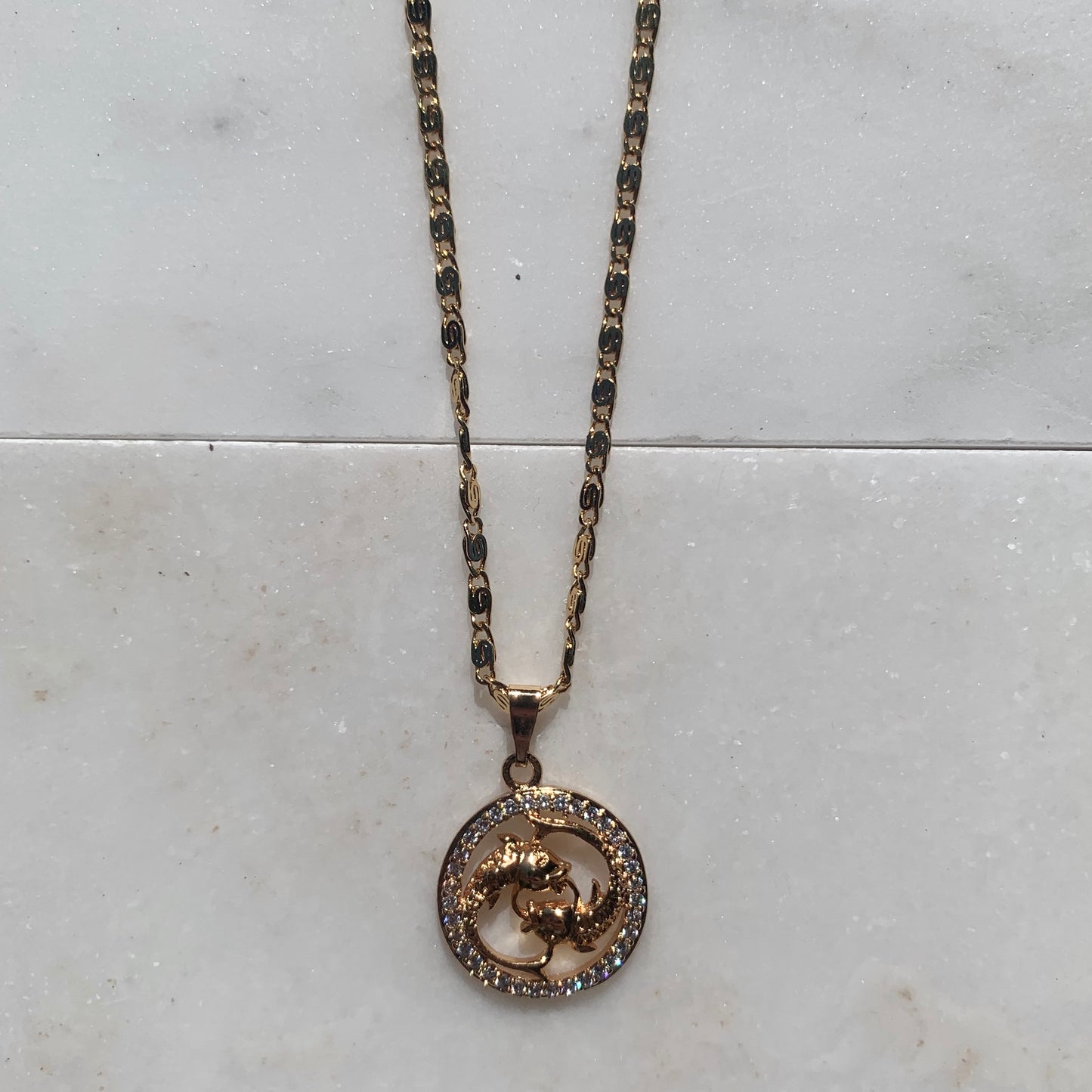Zodiac Pisces Gold Necklace-Au+ORA
