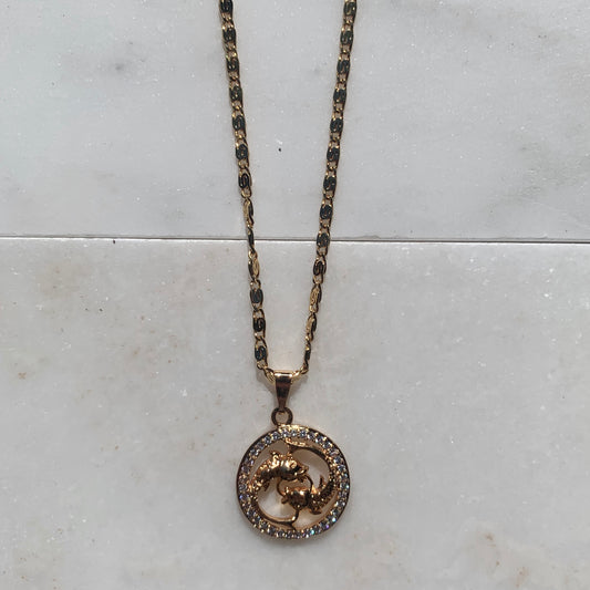 Zodiac Pisces Gold Necklace-Au+ORA