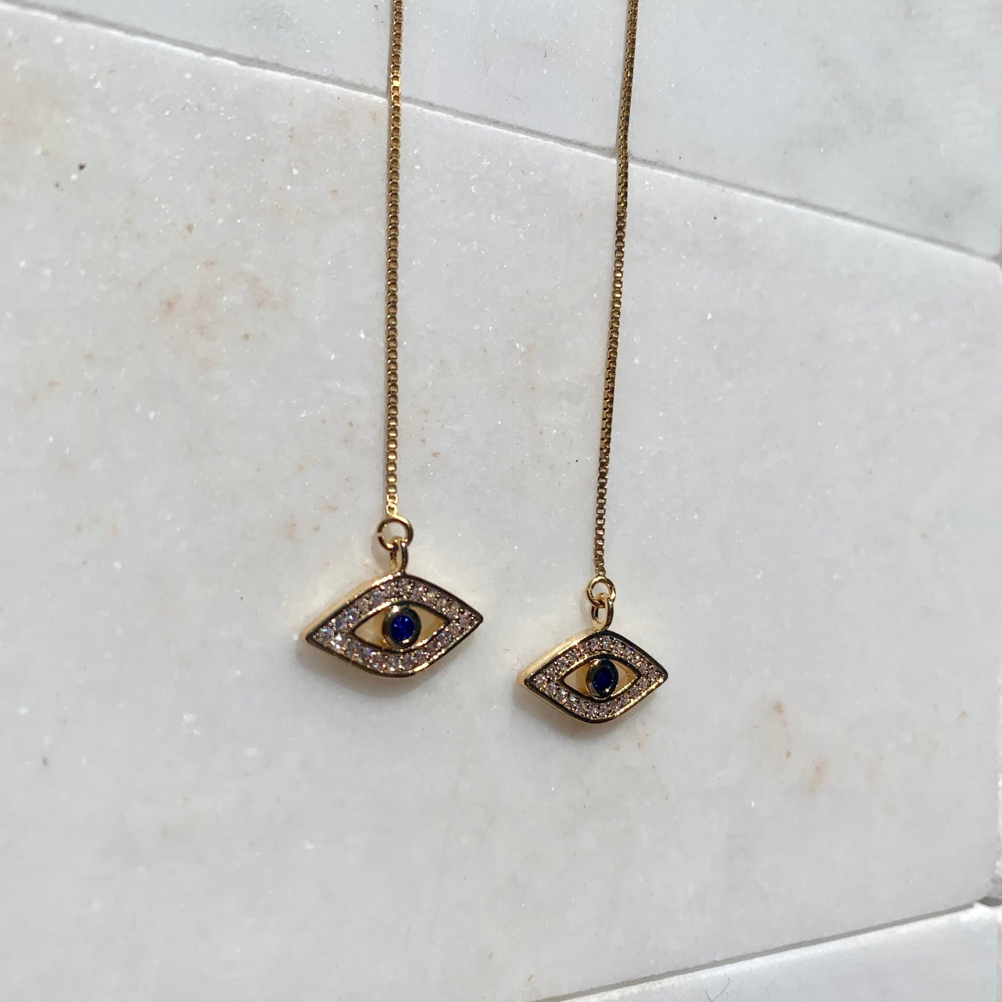 Rhiannon Evil - 14k Gold Filled Threader Evil Eye Earrings-Au+ORA