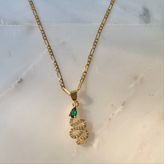 For Your Love Emerald Snake Necklace-Au+ORA