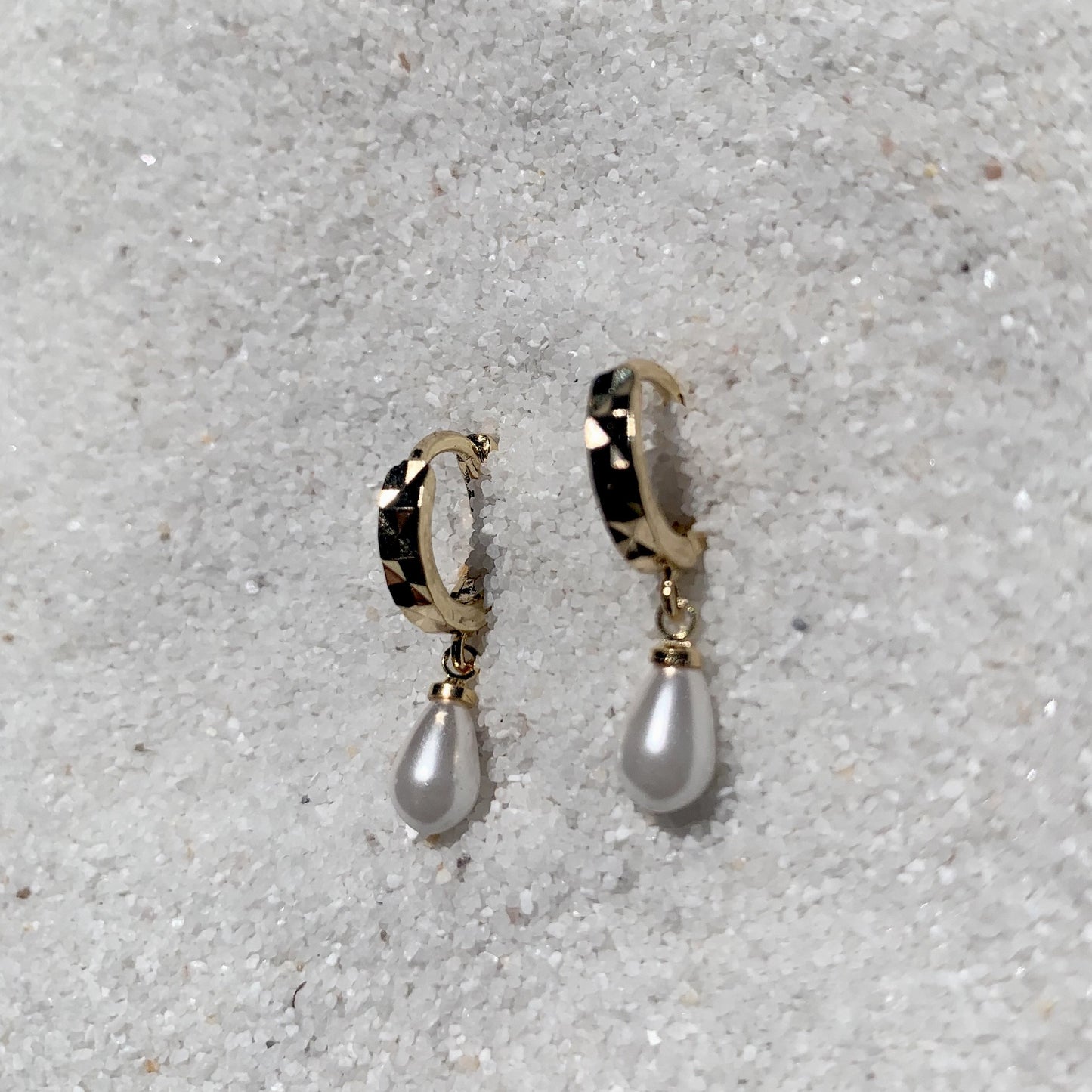 LoveFool Huggies 18k Gold Drop Pearl Earrings-Au+ORA