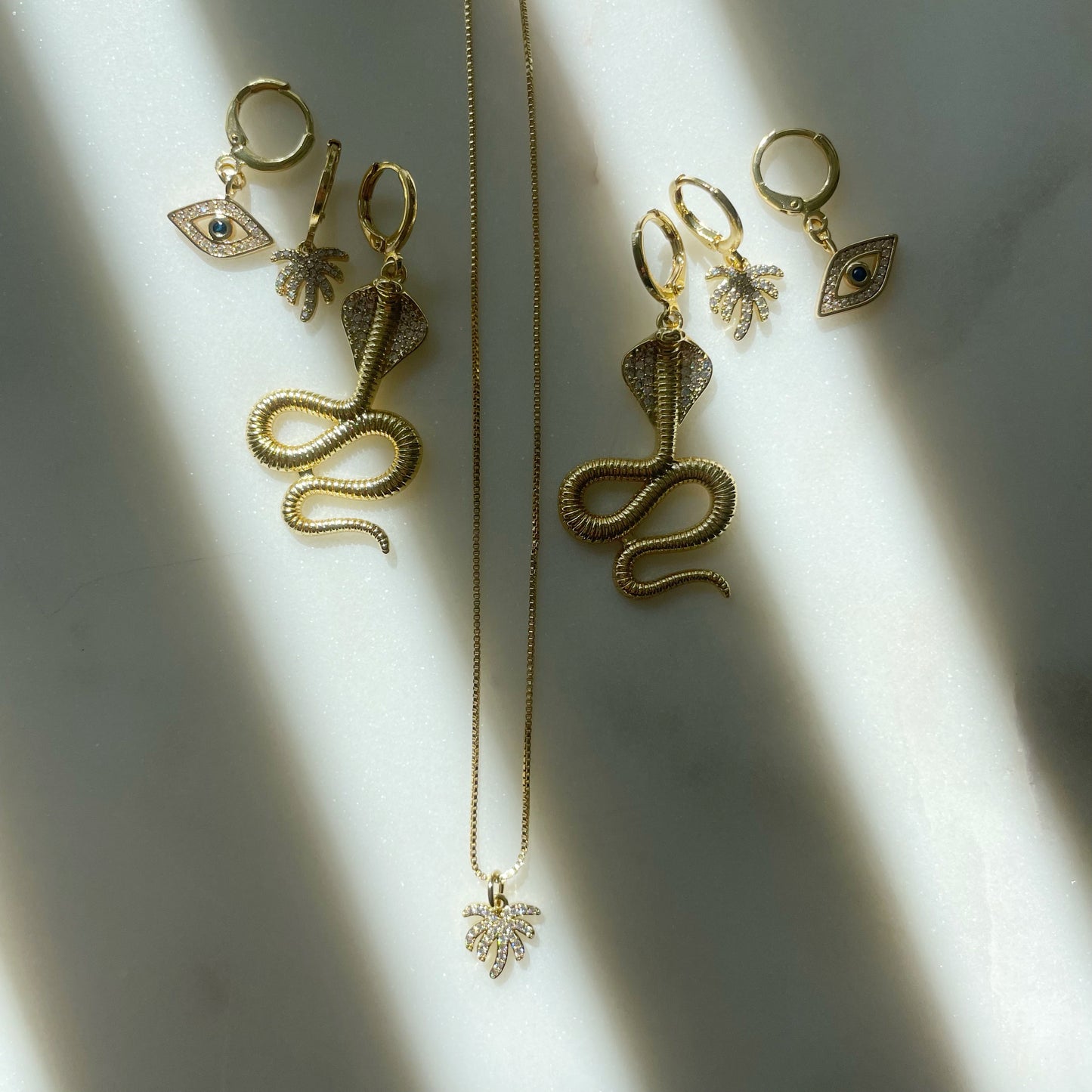 Palm Springs Huggies. Gold Filled Mini Cubic Zirconium Palm Tree Earrings