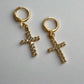 Hold Me Now Gold Diamond Cross Huggie Earrings-Au+ORA