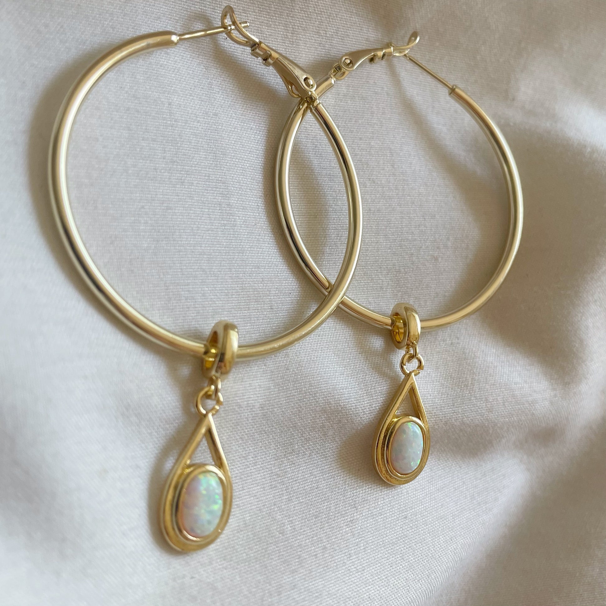 Always On My Mind Gold Opal Hoops