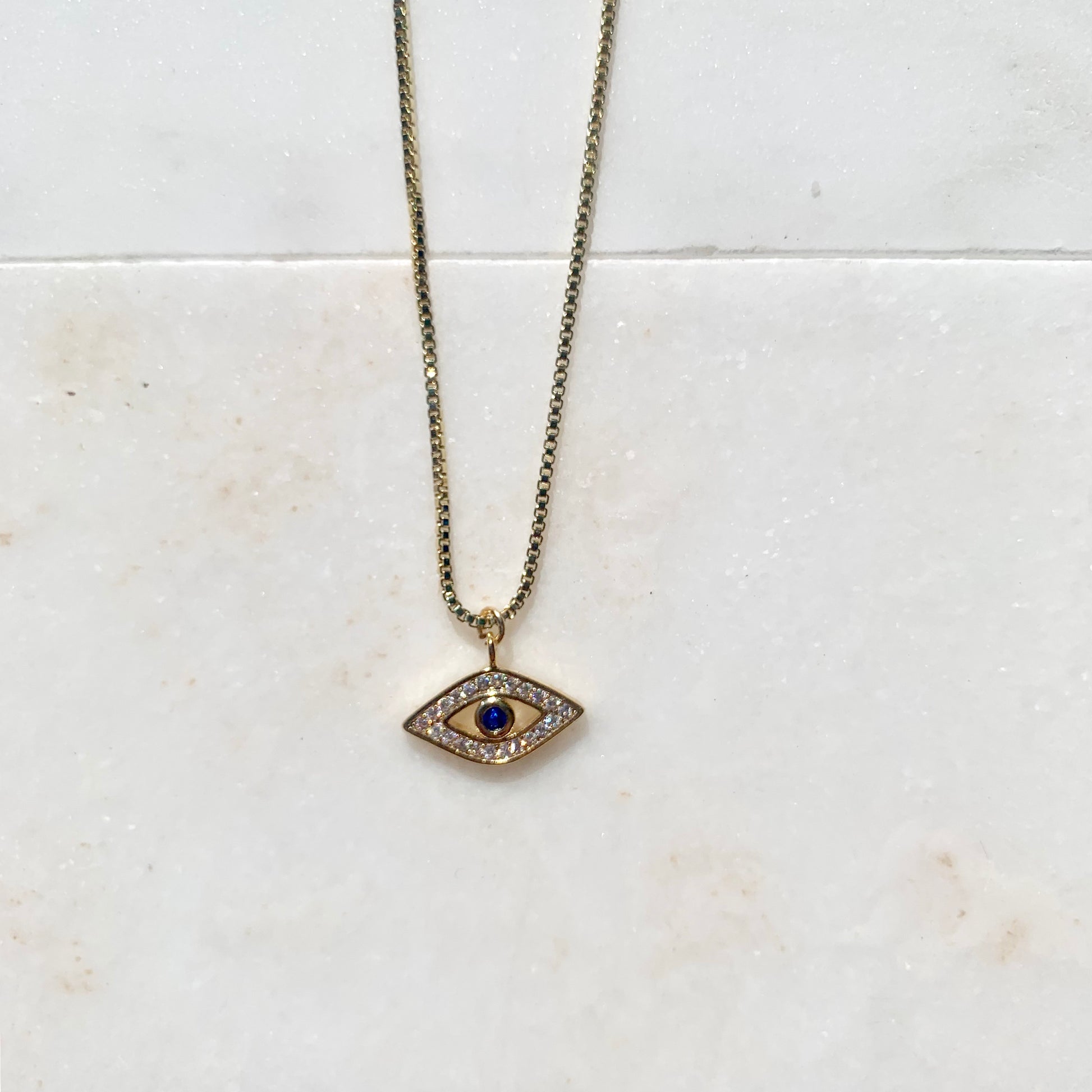 Rhiannon Necklace - 14k Gold Filled Chain and Evil Eye Charm Necklace-Au+ORA