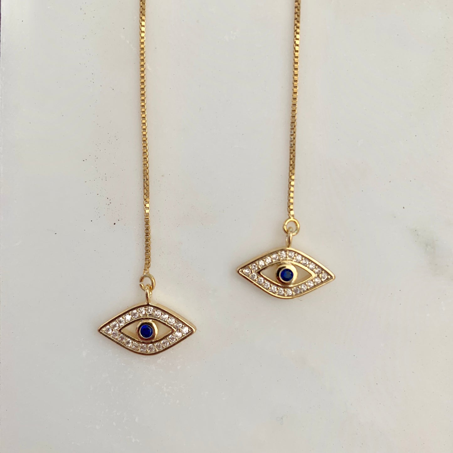 Rhiannon Evil - 14k Gold Filled Threader Evil Eye Earrings-Au+ORA