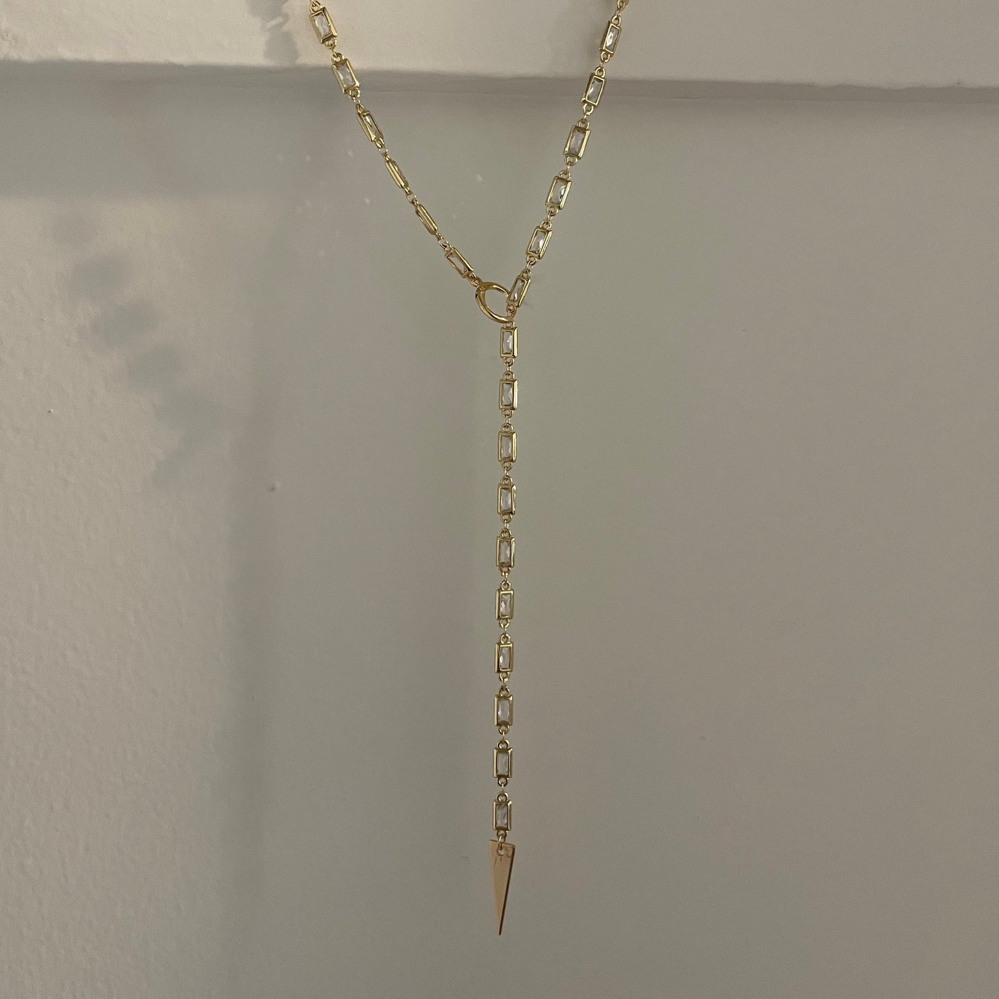 Bad Habits Lariat Necklace. 24k Gold Filled CZ Crystal Bezel Chain.