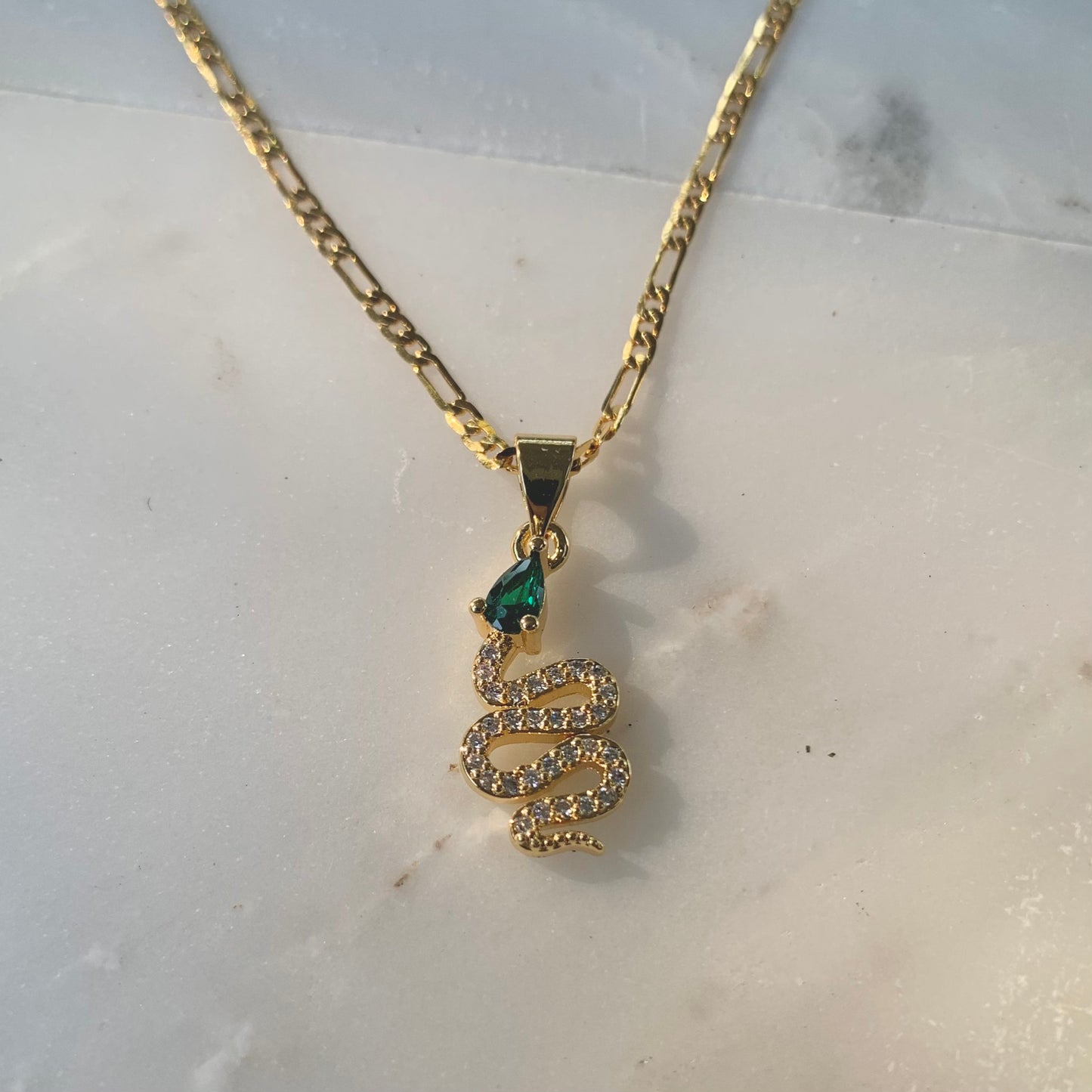 For Your Love Emerald Snake Necklace-Au+ORA