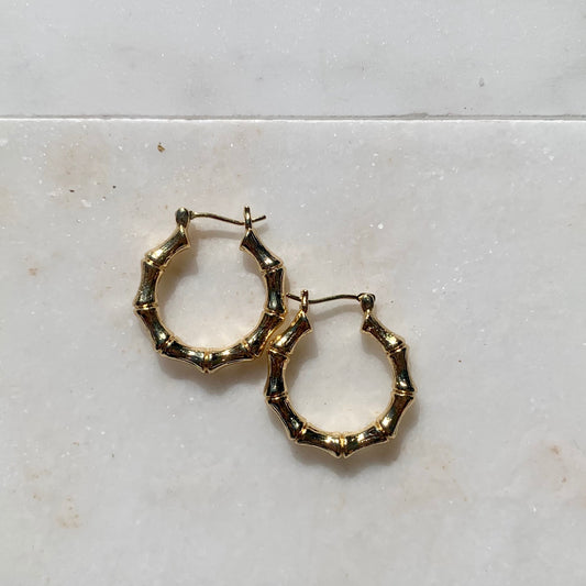 Paradise Hoops - 18K Gold Bamboo Earrings-Au+ORA