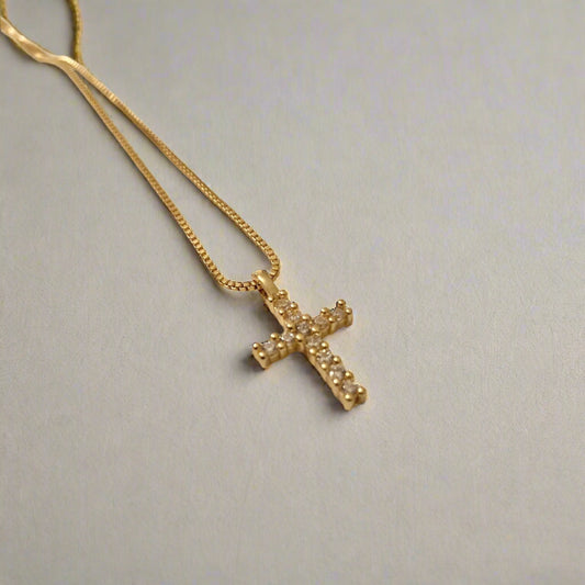 Hold Me Now Gold Cross Necklace-Au+ORA