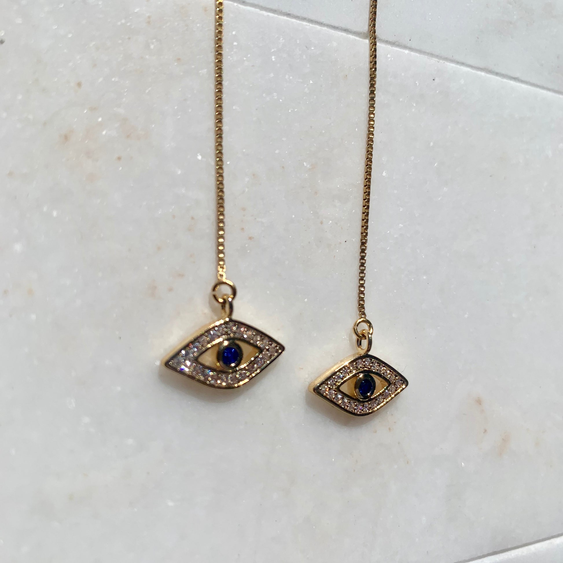 Rhiannon Evil - 14k Gold Filled Threader Evil Eye Earrings-Au+ORA