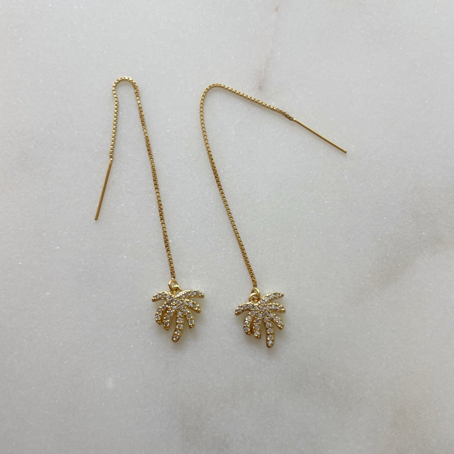 Palm Springs Threader Earrings. Gold Filled Threaders Tiny Cz Palm Trees